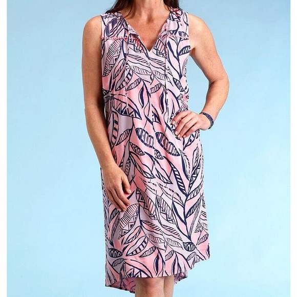 Fresh Produce Dress Small Pink Floral Palm Leaves Ada Hi-Low Sleeveless - Picture 1 of 10